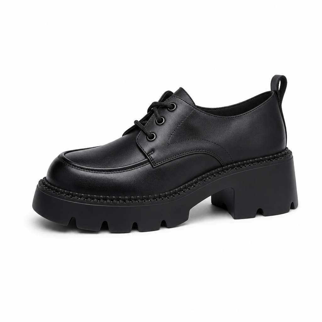 mocassins femme noir à lacets plateforme vue de côté