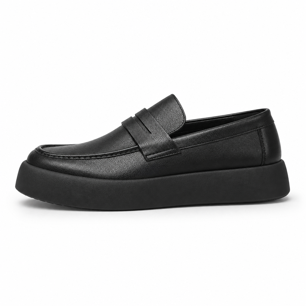 mocassins homme noir en cuir semelle épaisse vue de côté