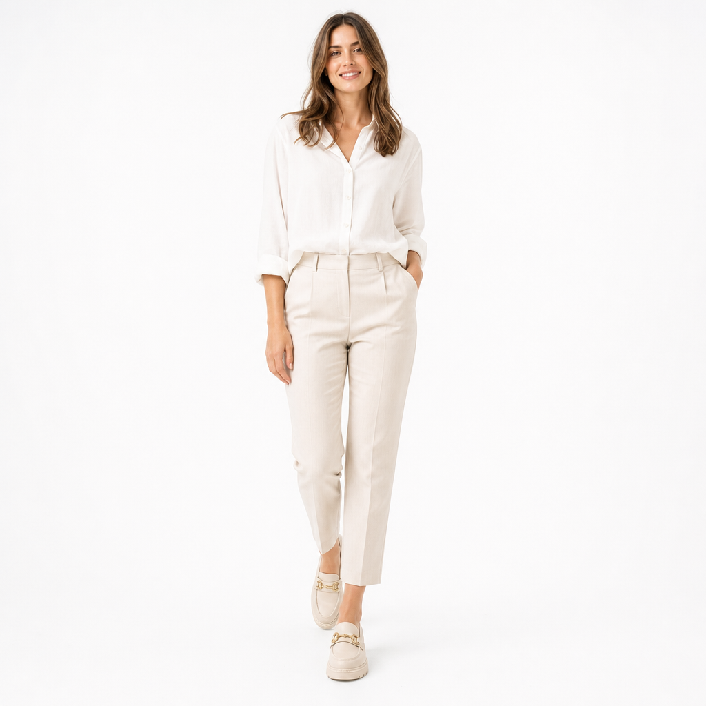 mocassins femme blanc en cuir à chaînette shooting porté avec mannequin entier
