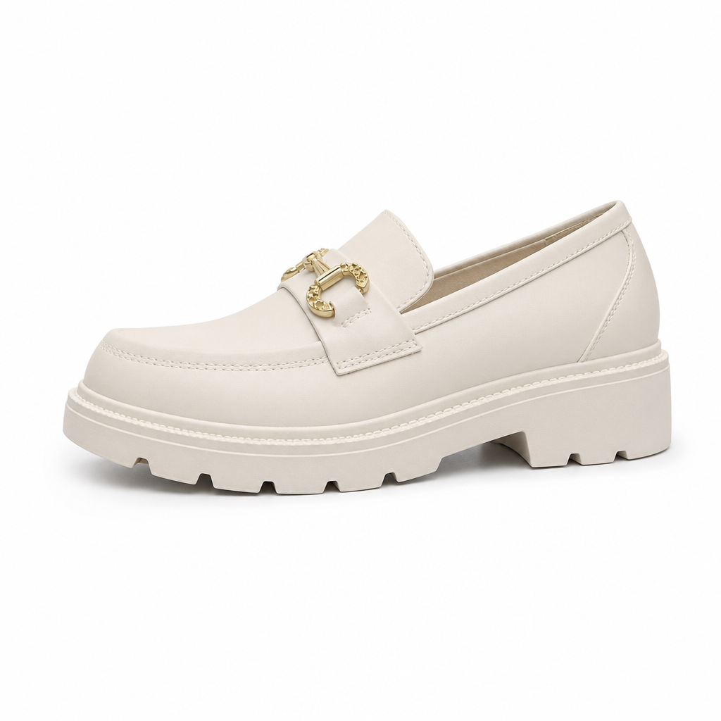 mocassins femme blanc en cuir à chaînette vue de côté