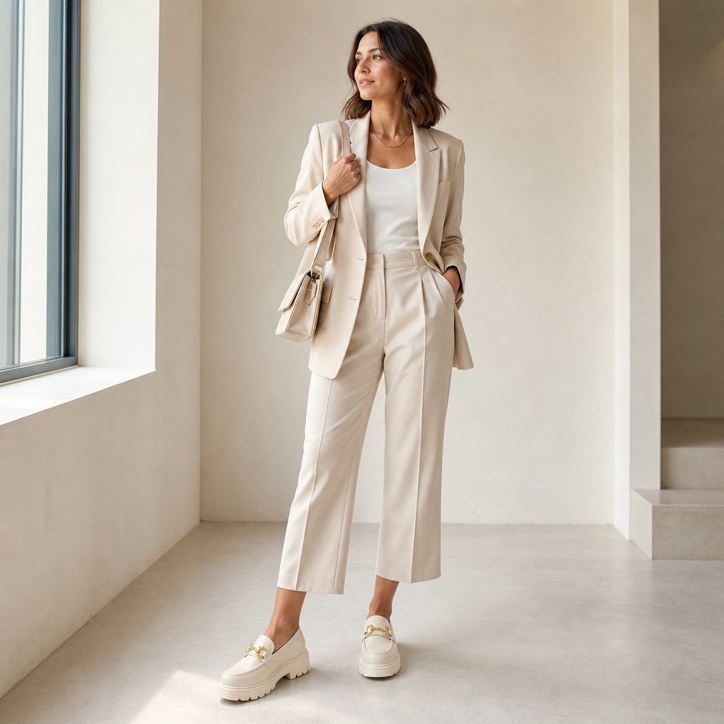 mocassins femme blanc en cuir à chaînette photo lifestyle portée