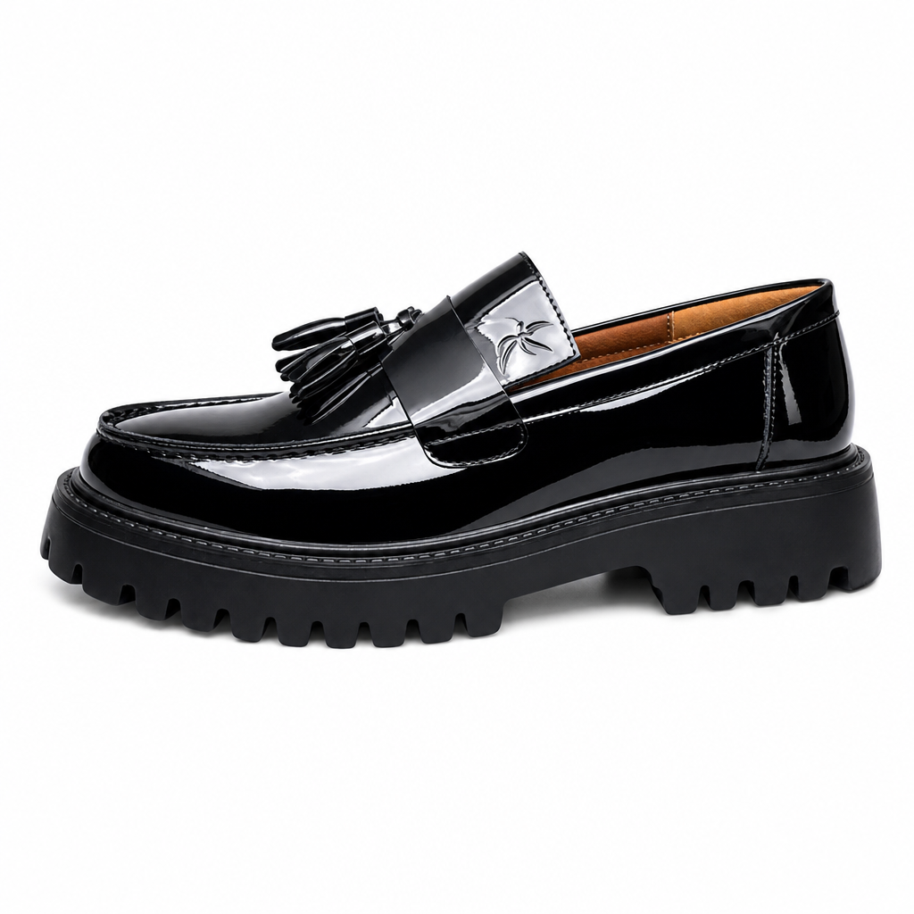 mocassins homme noir verni brillant vue de côté