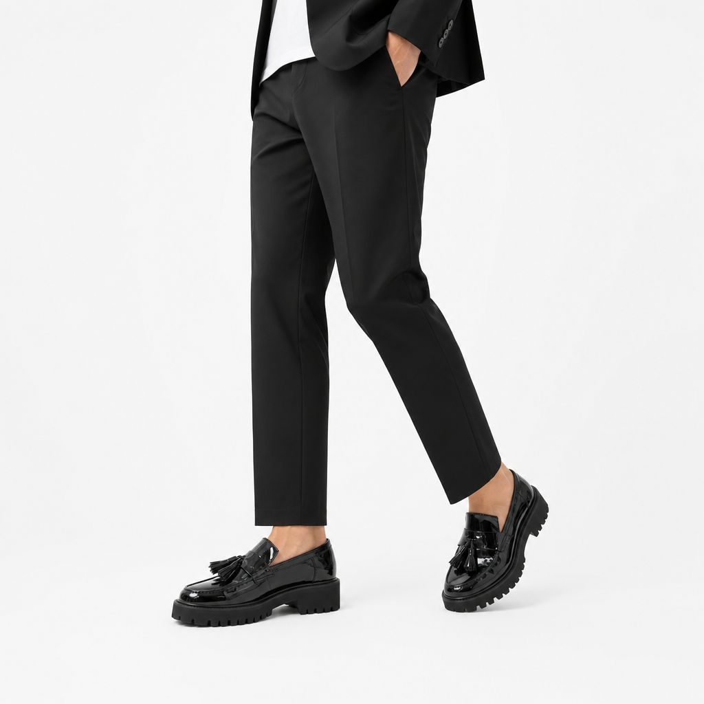 mocassins homme noir verni brillant photo lifestyle portée