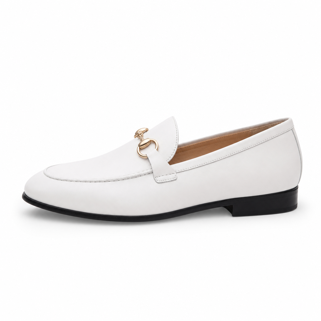 mocassins homme blanc en cuir à mors vue de côté