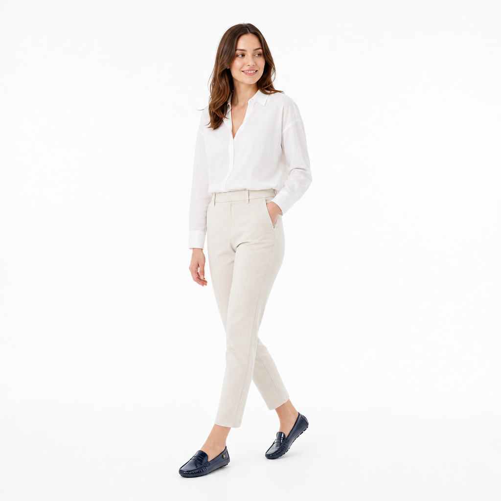 mocassins femme bleu marine verni en cuir shooting porté avec mannequin entier