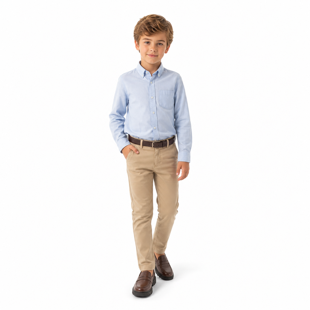 mocassins enfant marron en cuir à talon shooting porté avec mannequin entier