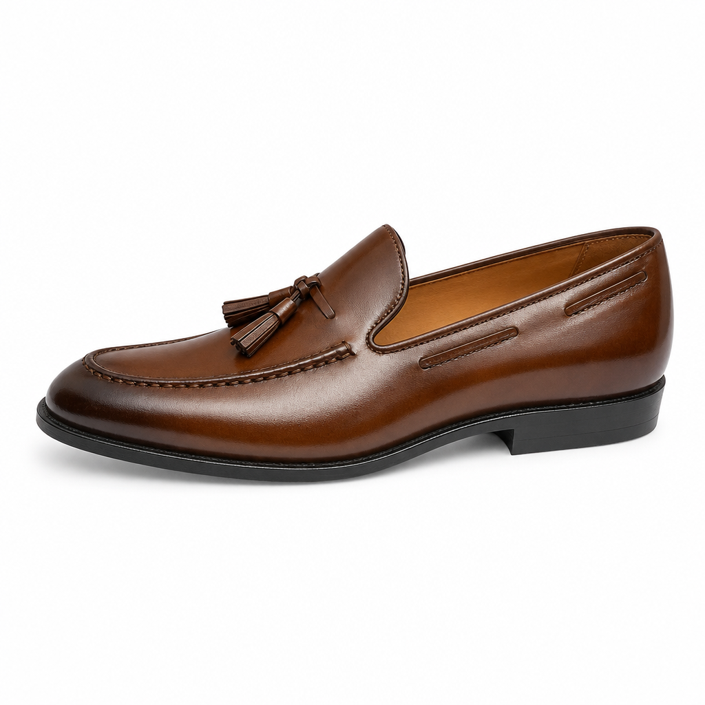 mocassins homme marron verni en cuir vue de côté