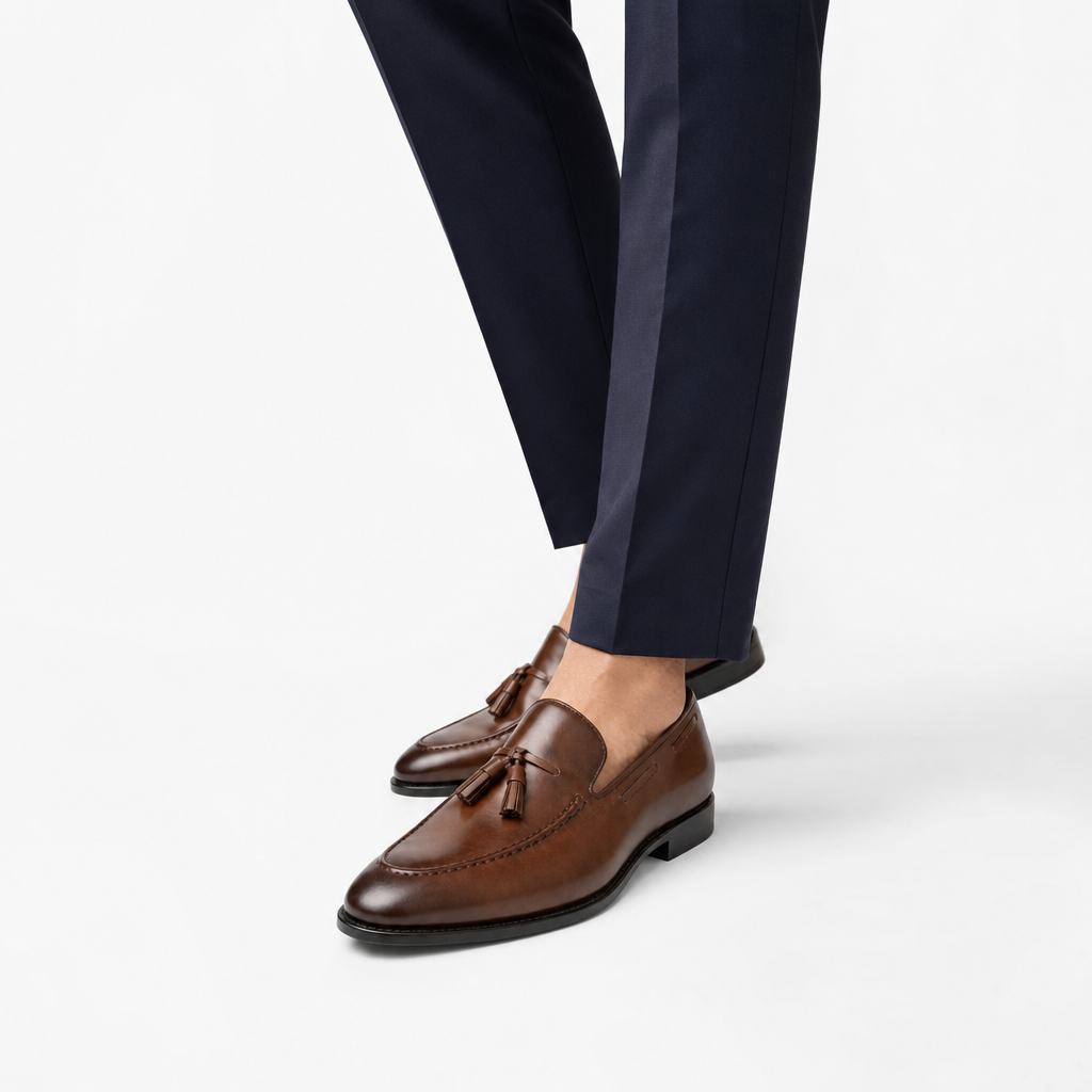 mocassins homme marron verni en cuir photo lifestyle portée