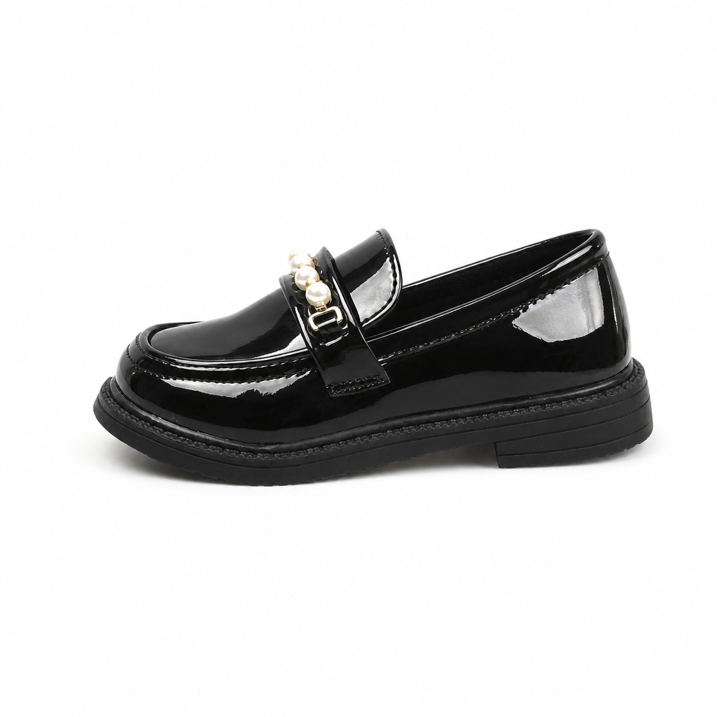 mocassins enfant noir en cuir à perles vue de côté