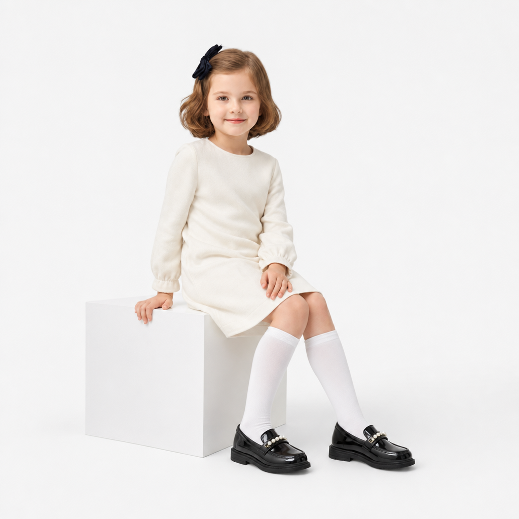 mocassins enfant noir en cuir à perles photo lifestyle portée