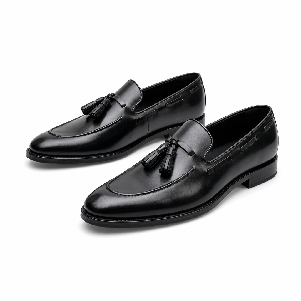 mocassins homme noir verni en cuir paire sur fond blanc