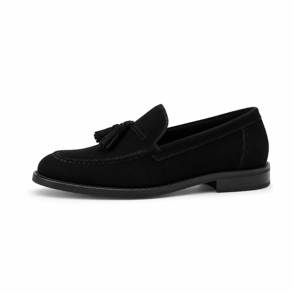 mocassins homme noir en daim en cuir vue de côté