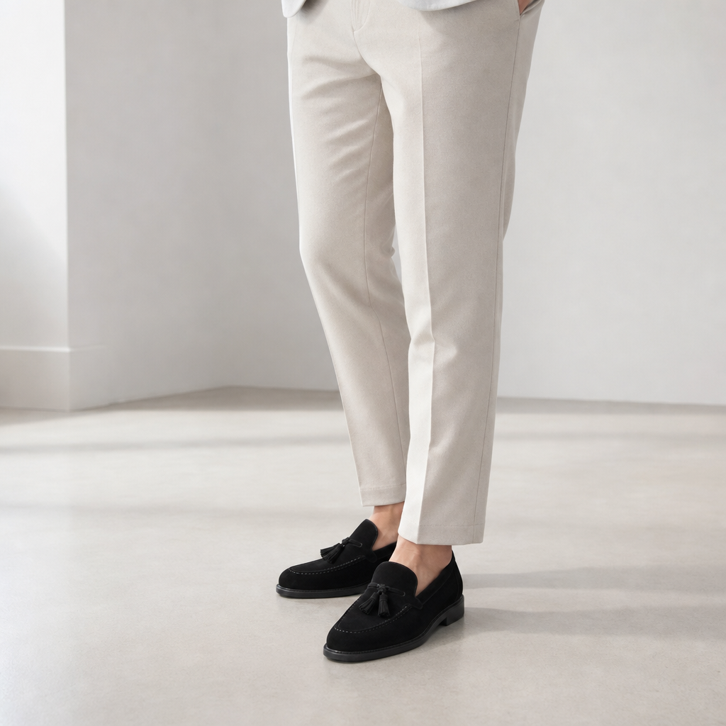 mocassins homme noir en daim en cuir photo lifestyle portée