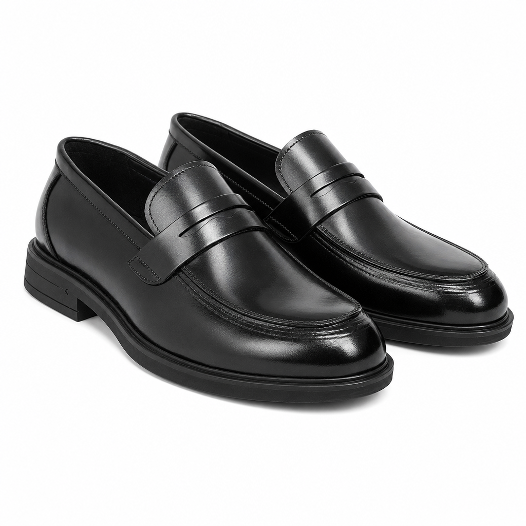 mocassins homme noir verni en cuir paire sur fond blanc