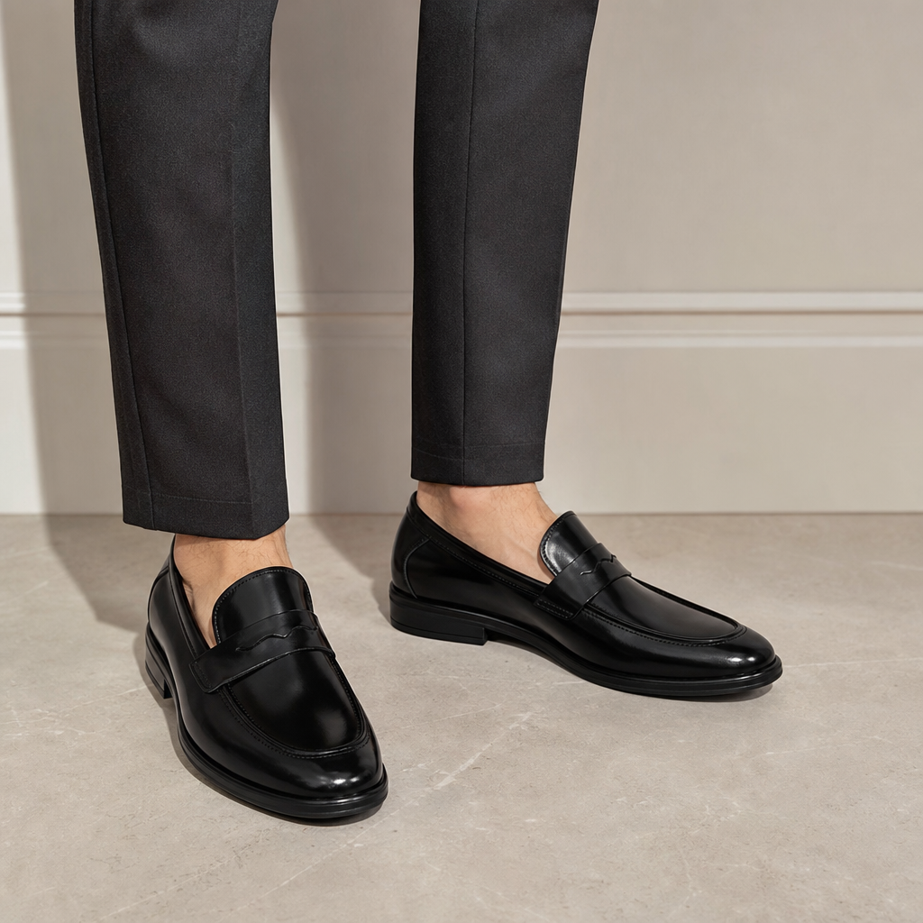 mocassins homme noir verni en cuir photo lifestyle portée