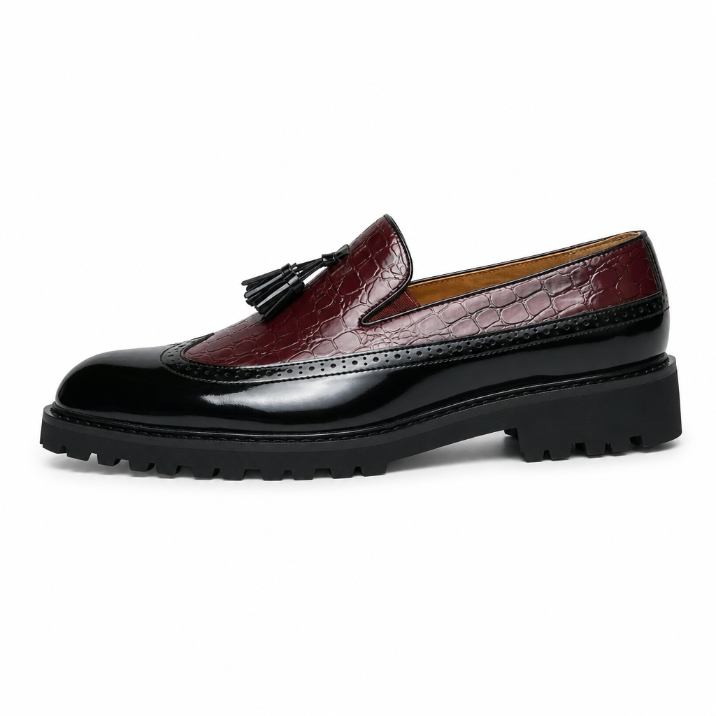 mocassins homme noir en cuir à glands vue de côté