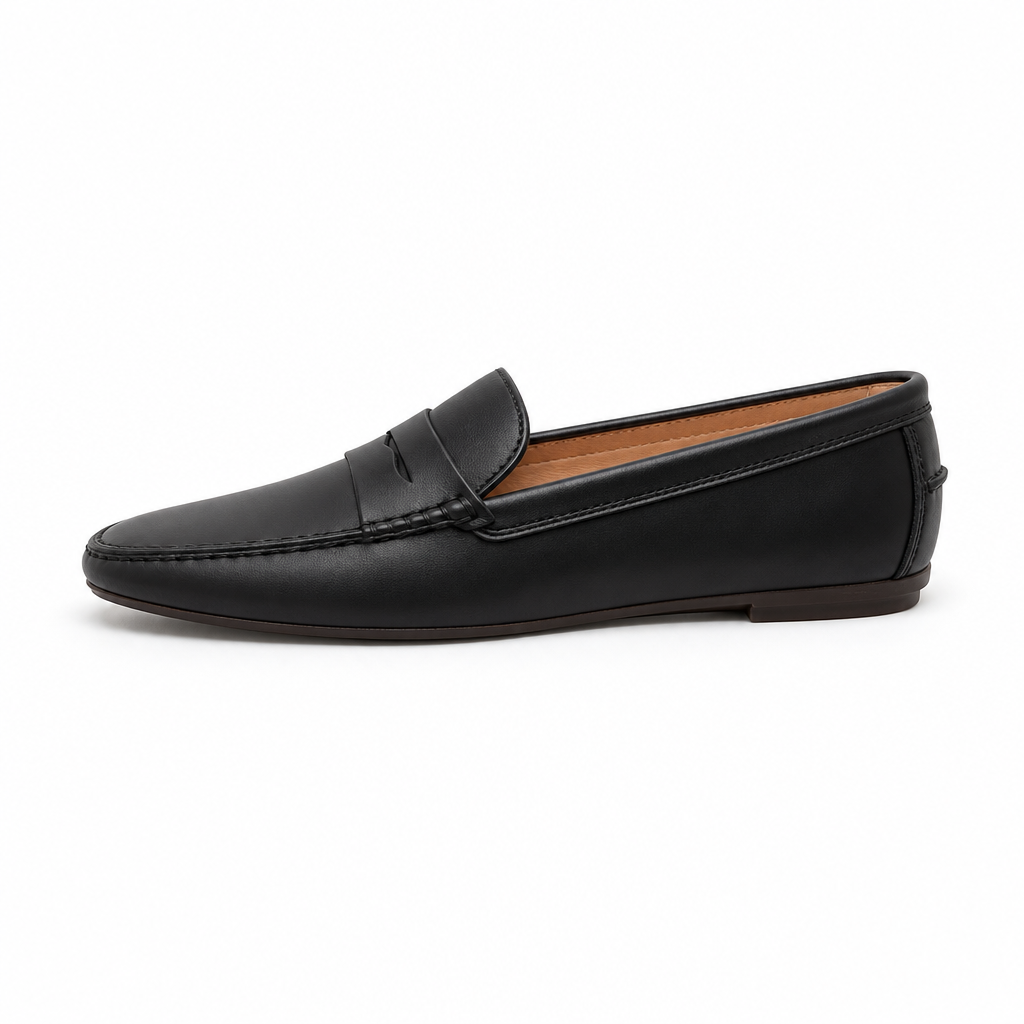 mocassins femme noir en cuir vue de côté