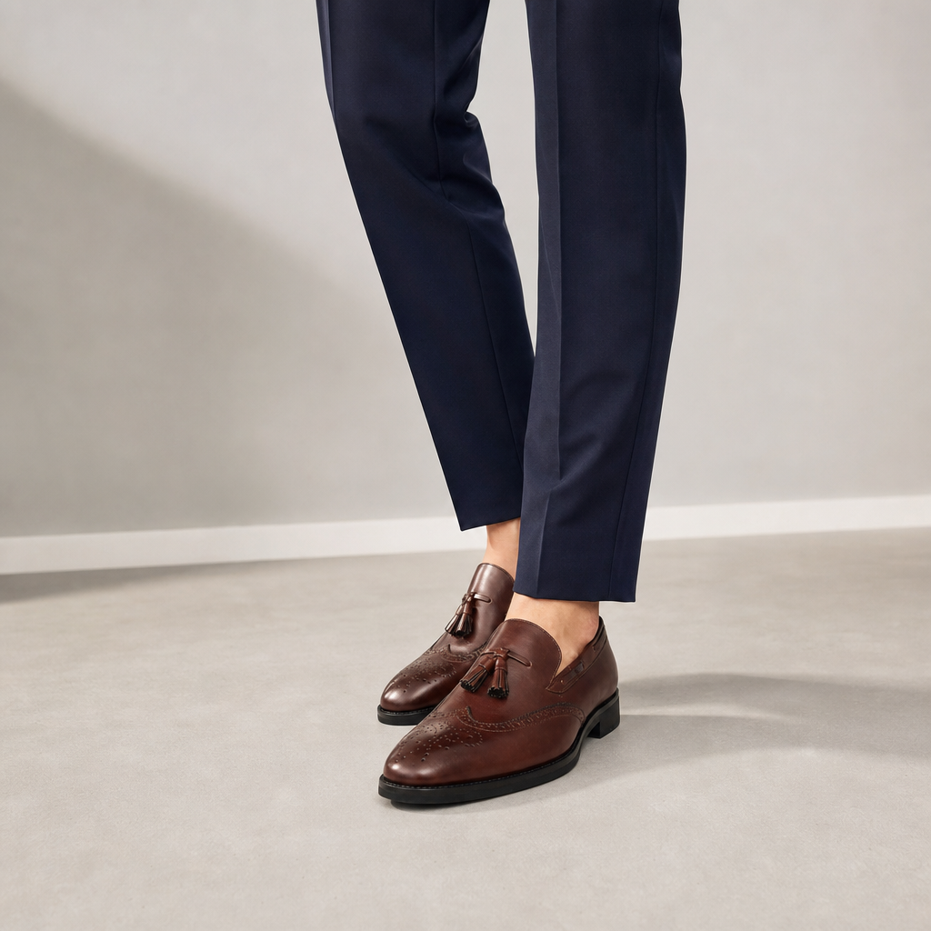 mocassins homme marron verni en cuir photo lifestyle portée