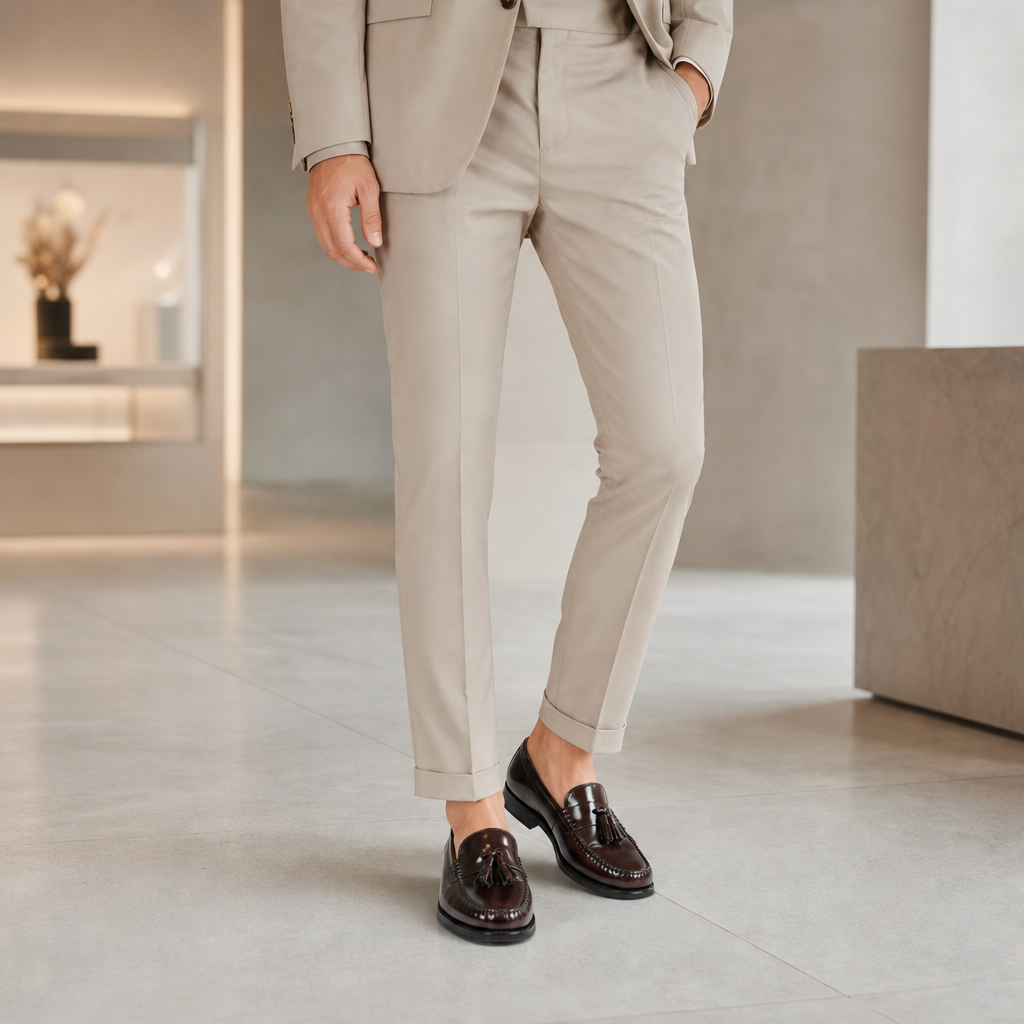 mocassins homme marron verni brillant photo lifestyle portée