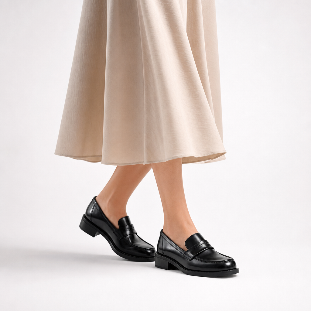 mocassins femme noir verni en cuir photo lifestyle portée