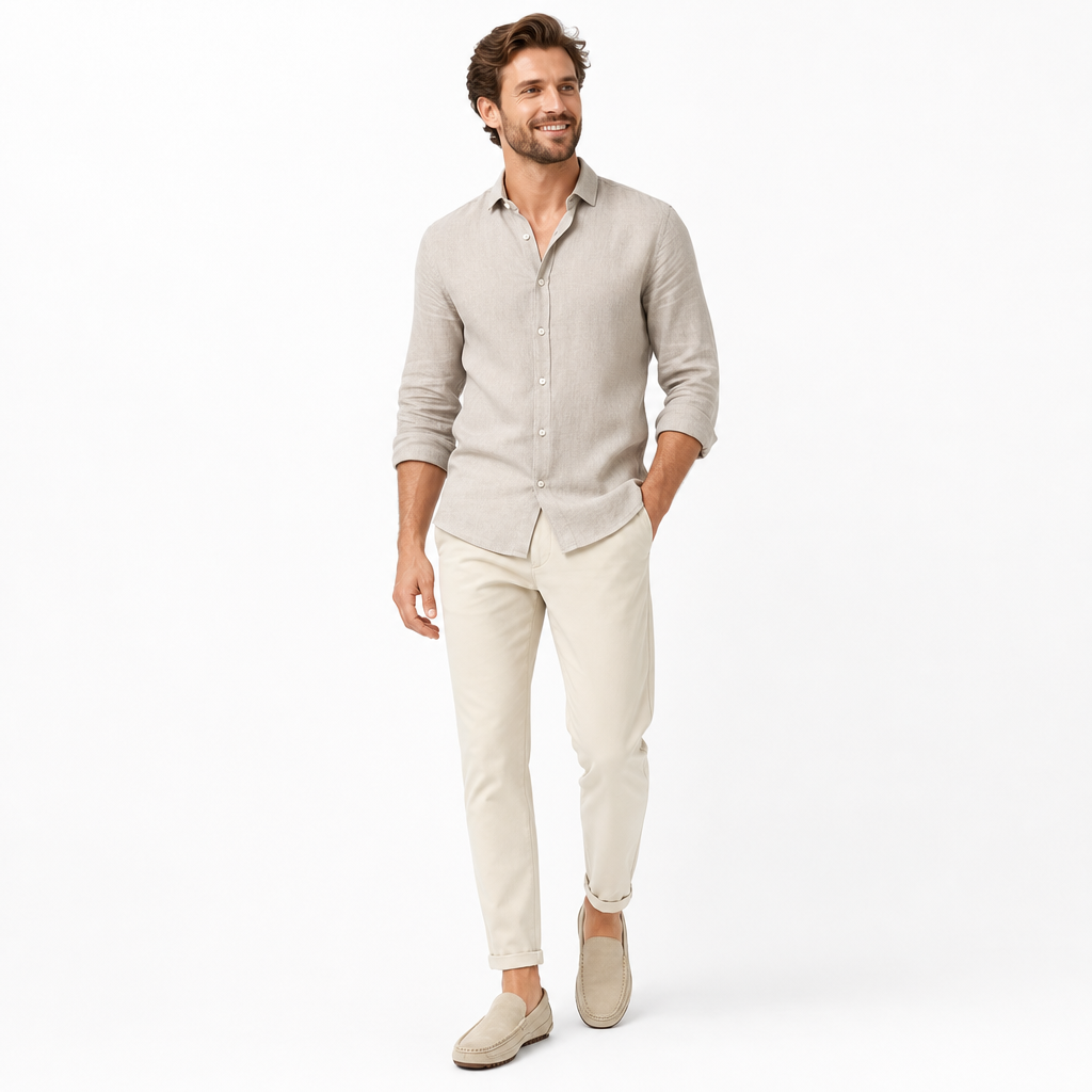 mocassins homme beige en daim style bateau shooting porté avec mannequin entier