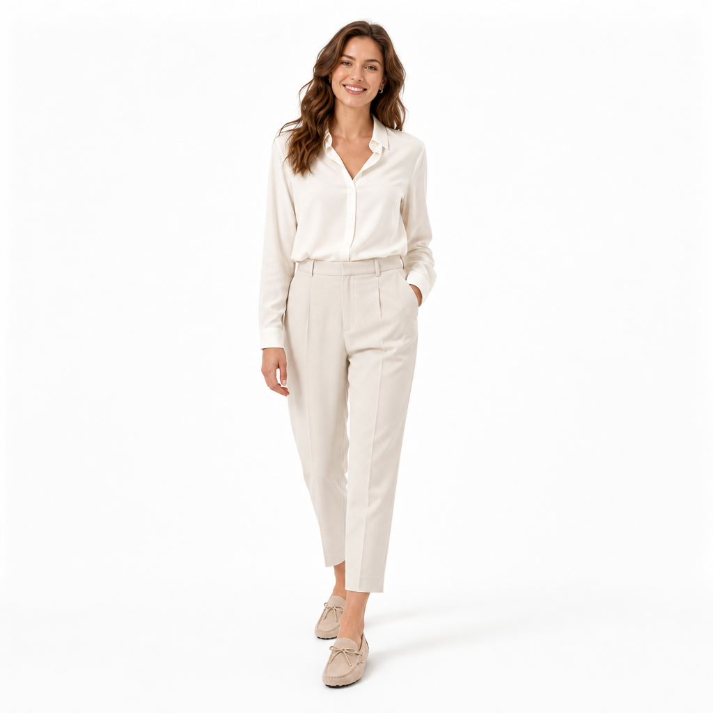 mocassins femme beige en daim style bateau shooting porté avec mannequin entier