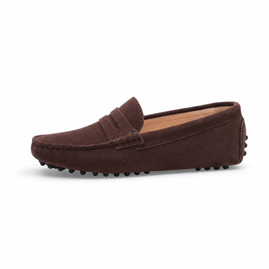 mocassins femme marron en daim vue de côté