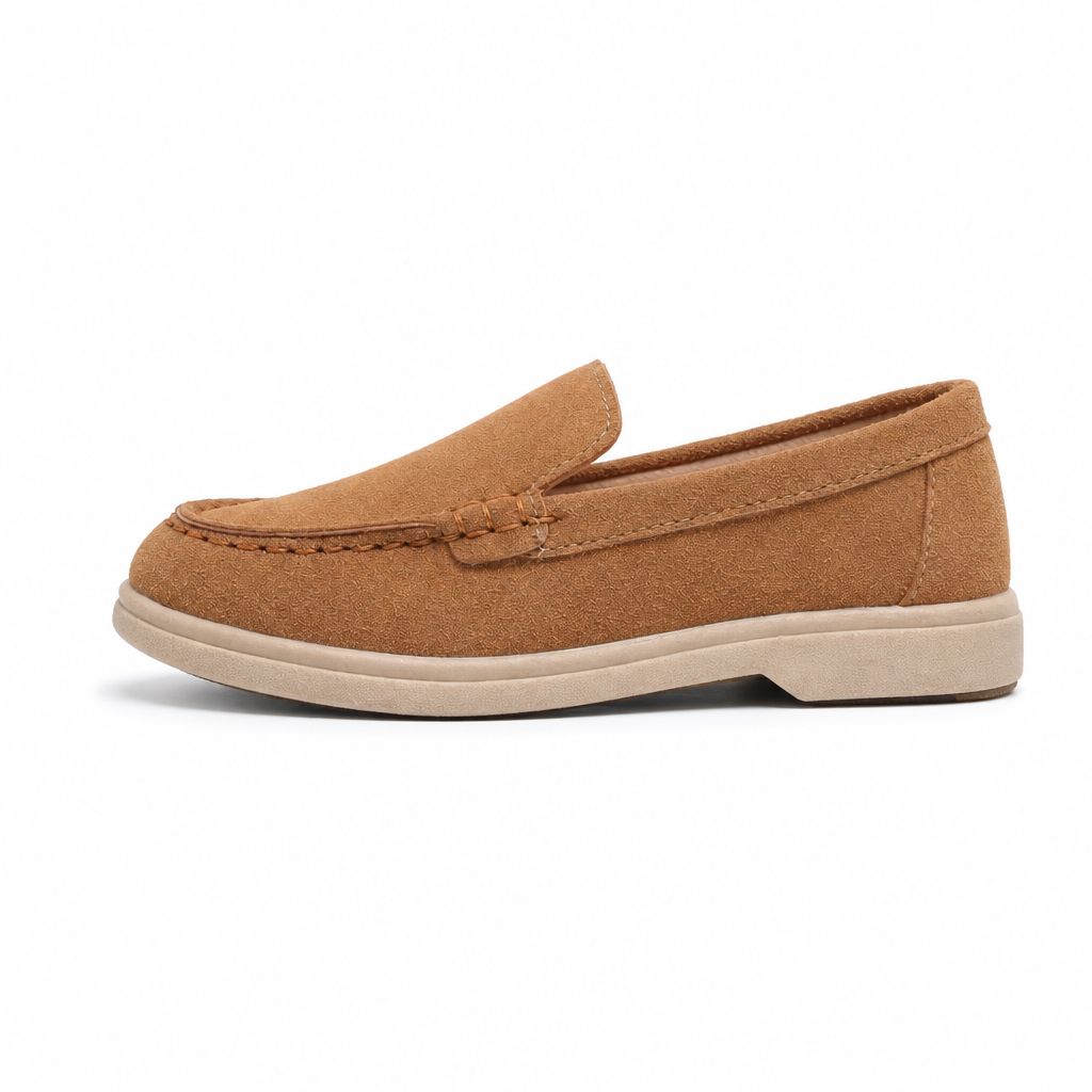 mocassins enfant marron à lacets à talon vue de côté