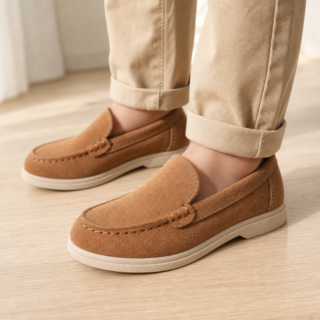 mocassins enfant marron à lacets à talon détail porté aux pieds