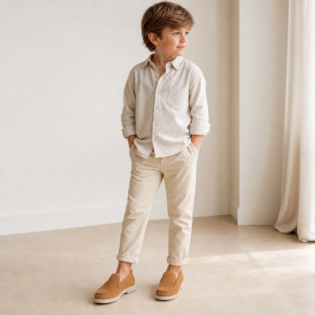 mocassins enfant marron à lacets à talon photo lifestyle portée