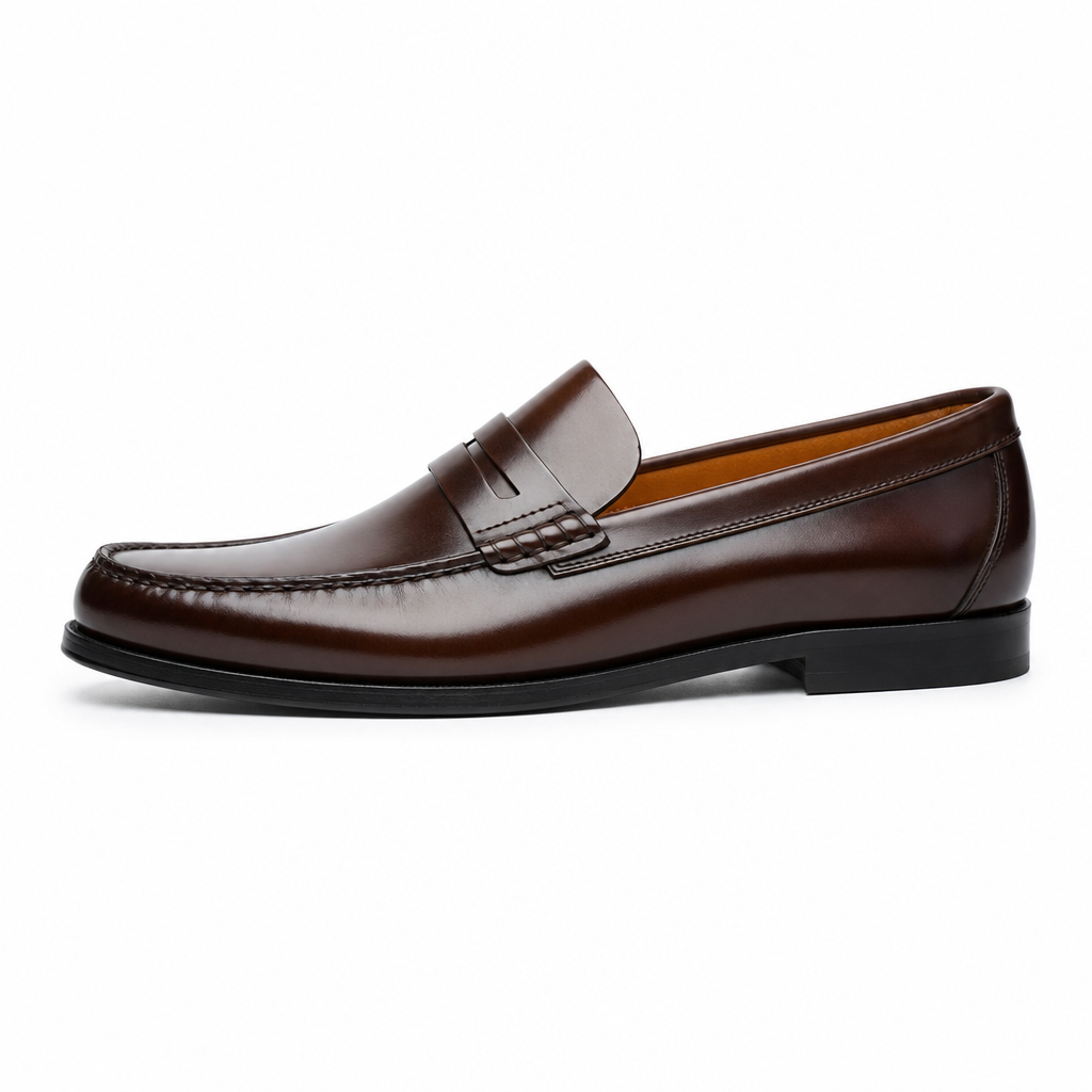 mocassins homme marron verni brillant vue de côté