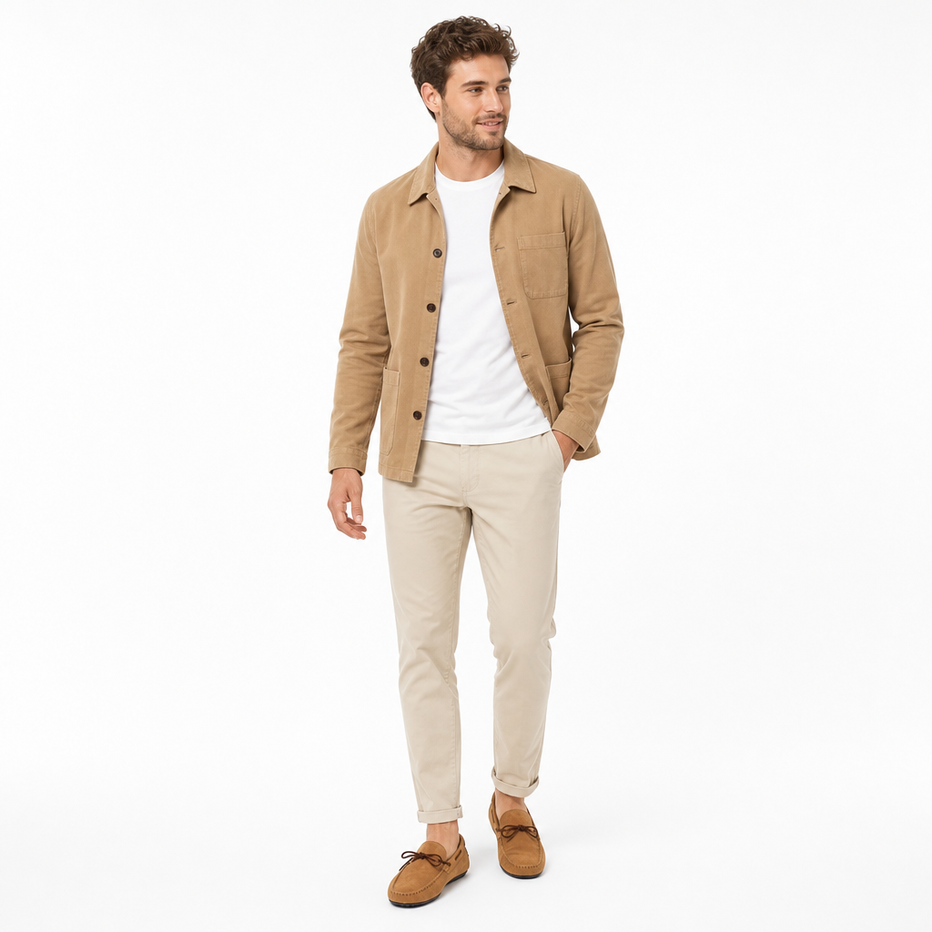 mocassins homme marron en daim en nubuck shooting porté avec mannequin entier