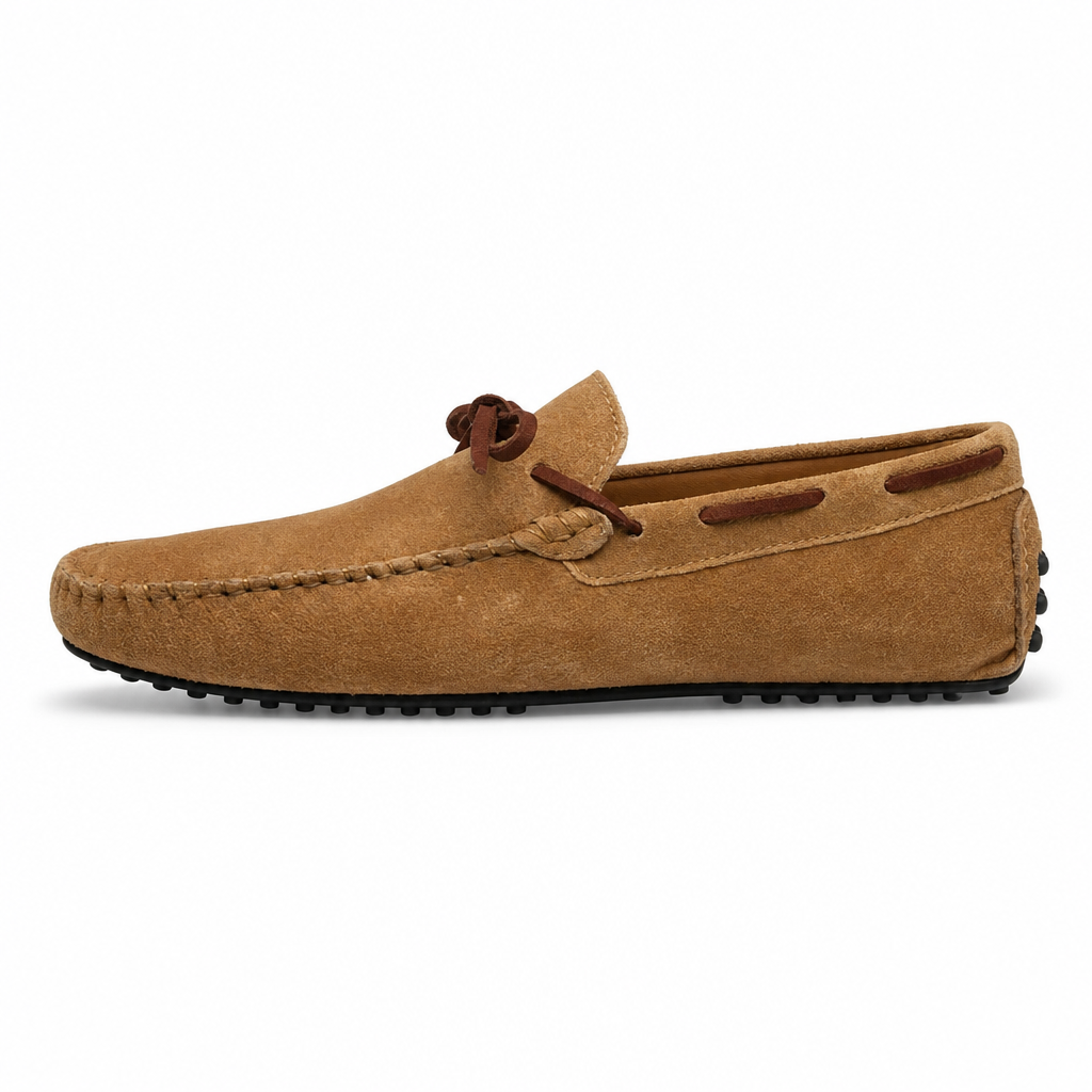 mocassins homme marron en daim en nubuck vue de côté