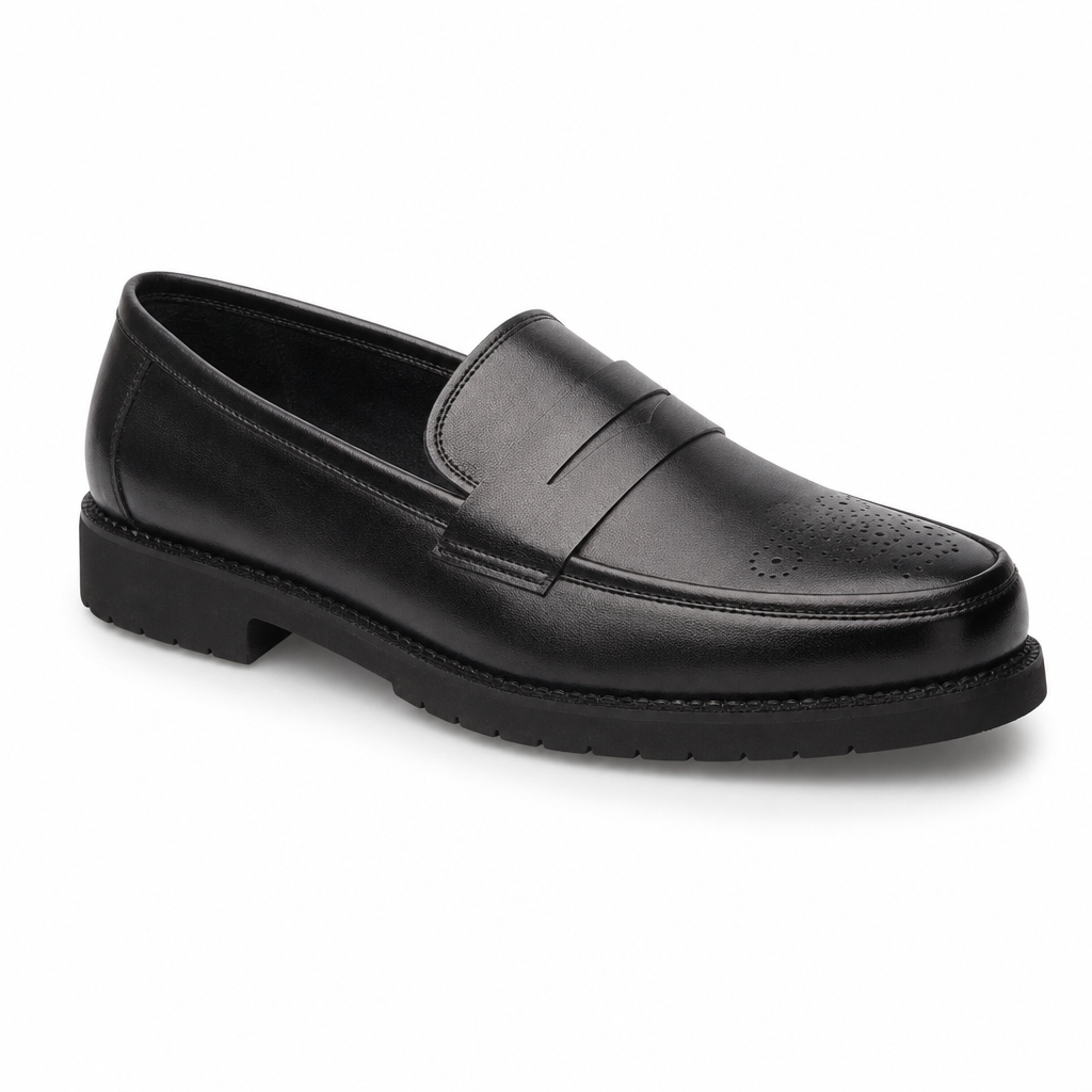 mocassins homme noir en cuir orthopédique vue solo sur fond blanc
