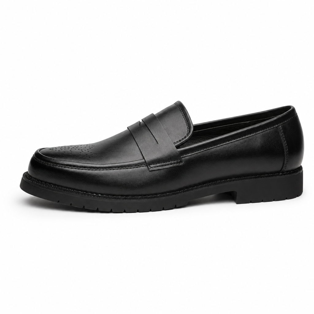 mocassins homme noir en cuir orthopédique vue de côté