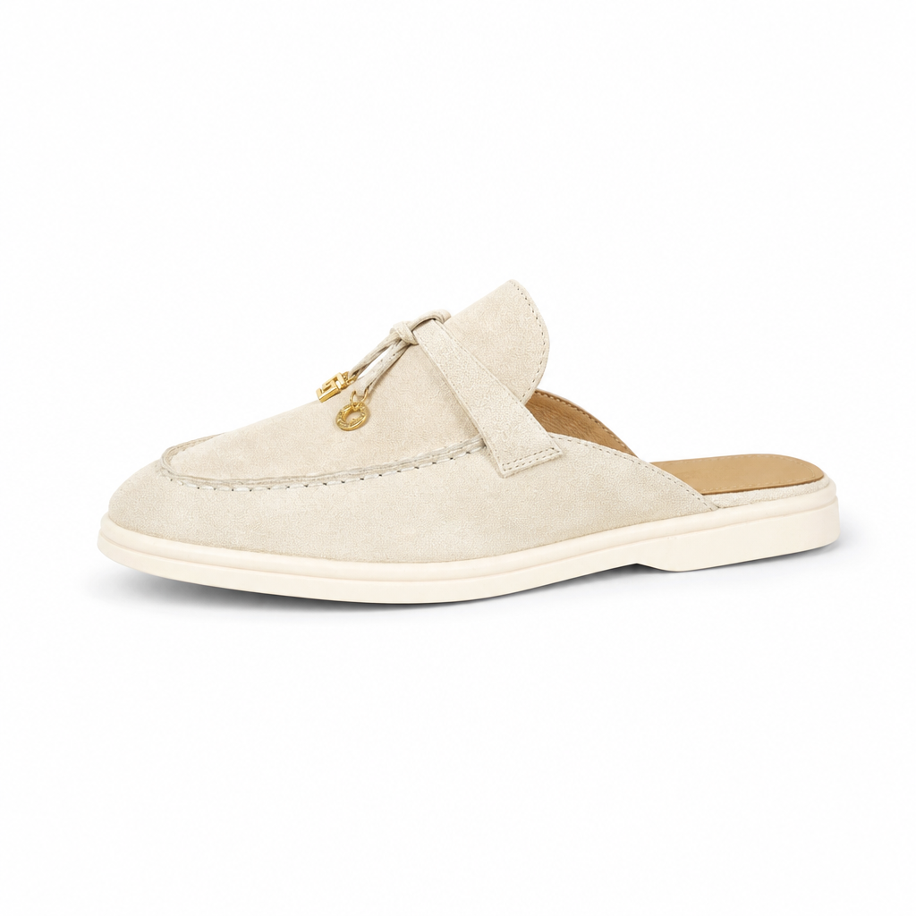 mocassins femme crème en daim ouvert vue de côté