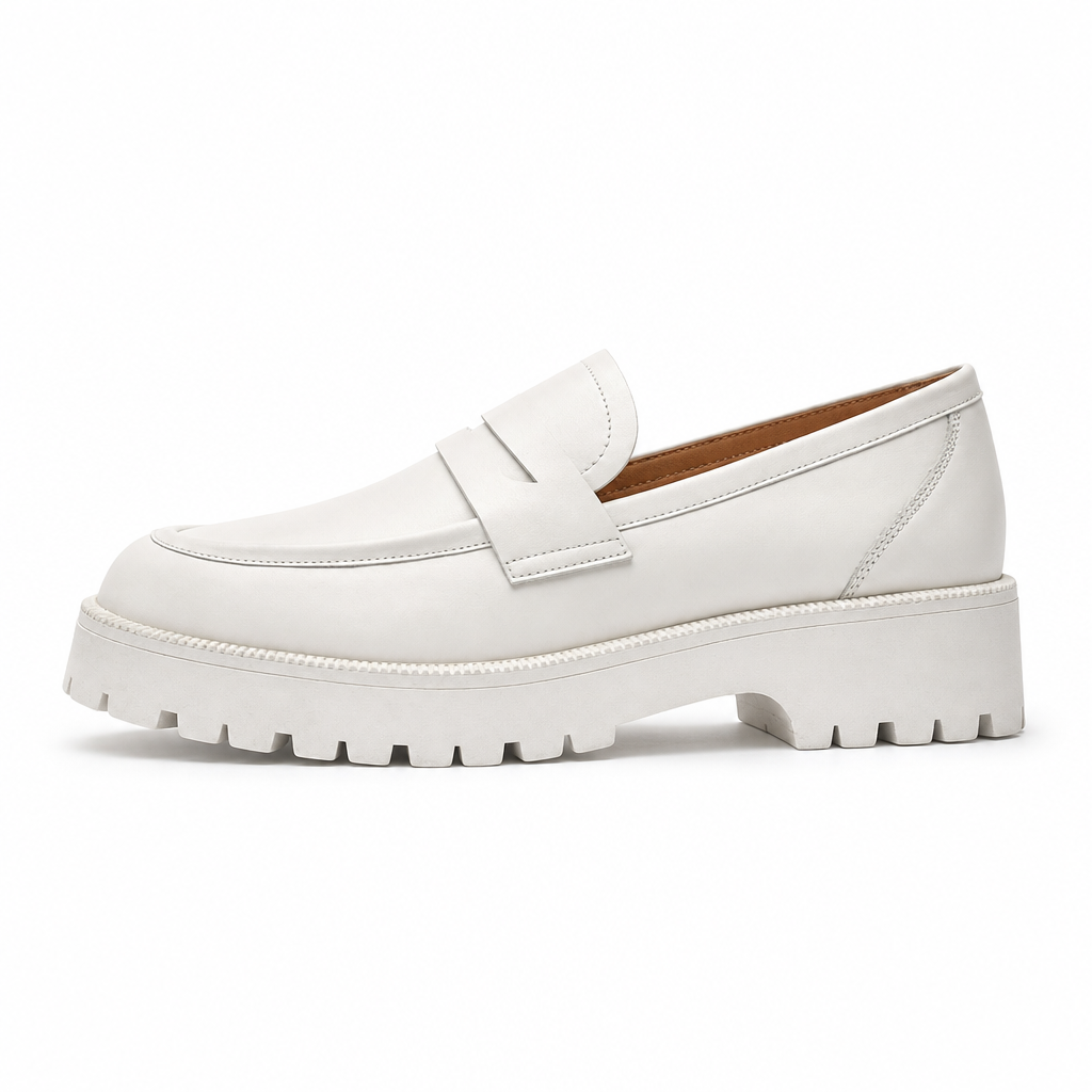 mocassins femme blanc en cuir plateforme vue de côté