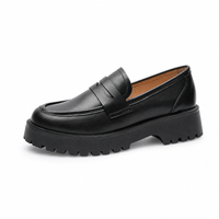 mocassins femme noir en cuir plateforme vue de côté