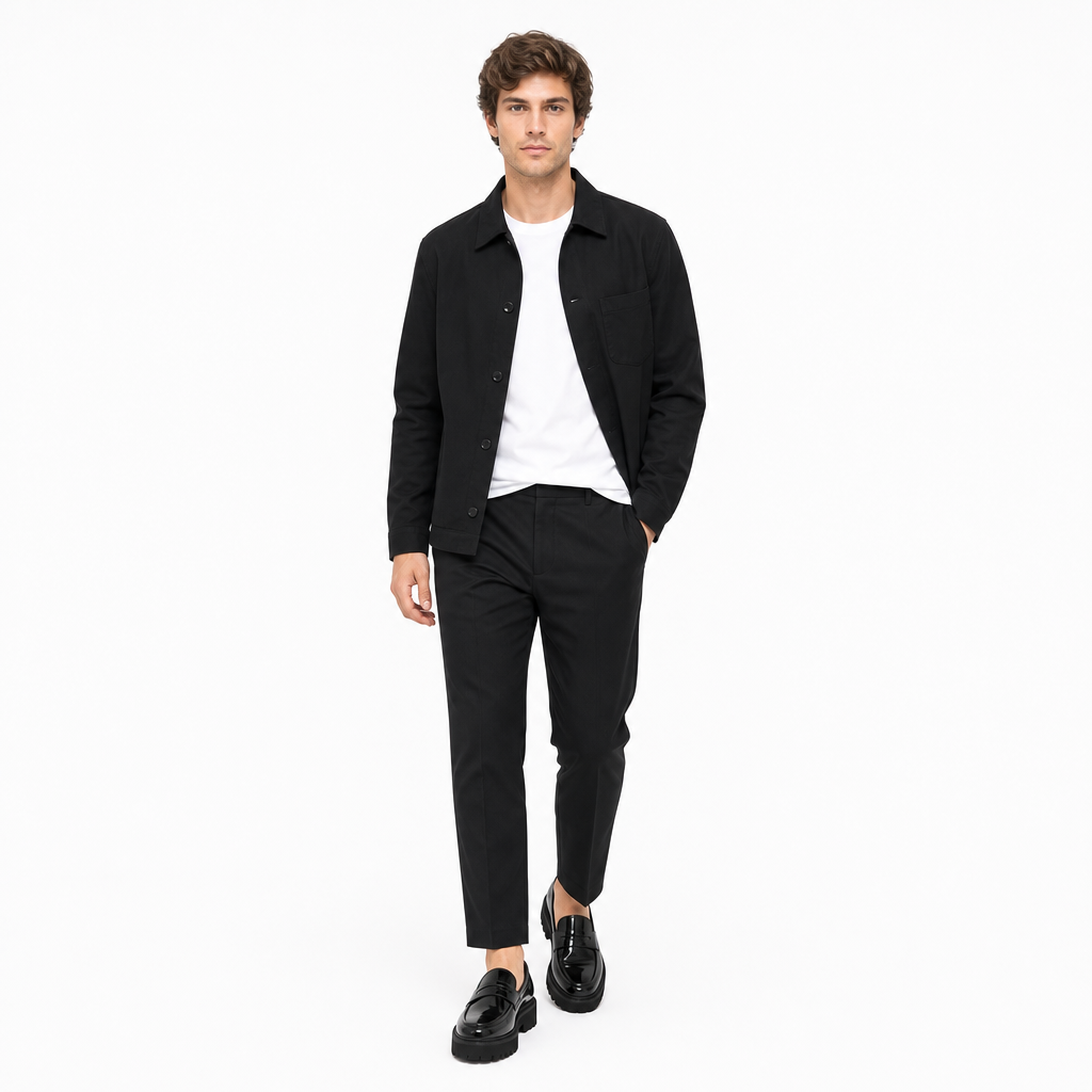 mocassins homme noir verni en cuir shooting porté avec mannequin entier