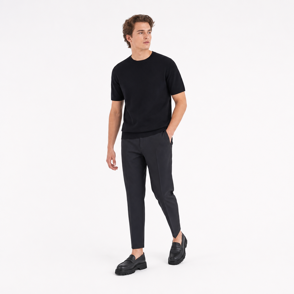 mocassins homme noir en cuir plateforme shooting porté avec mannequin entier