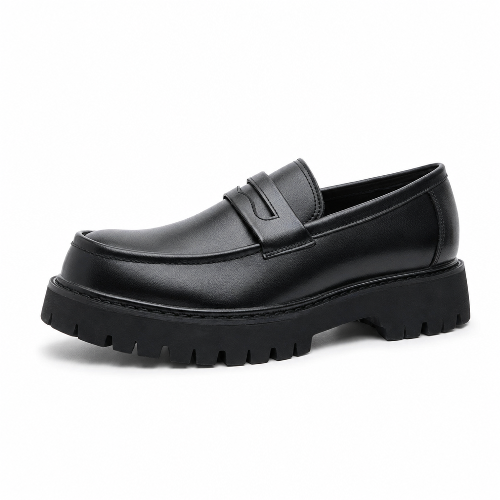 mocassins homme noir en cuir plateforme vue de côté