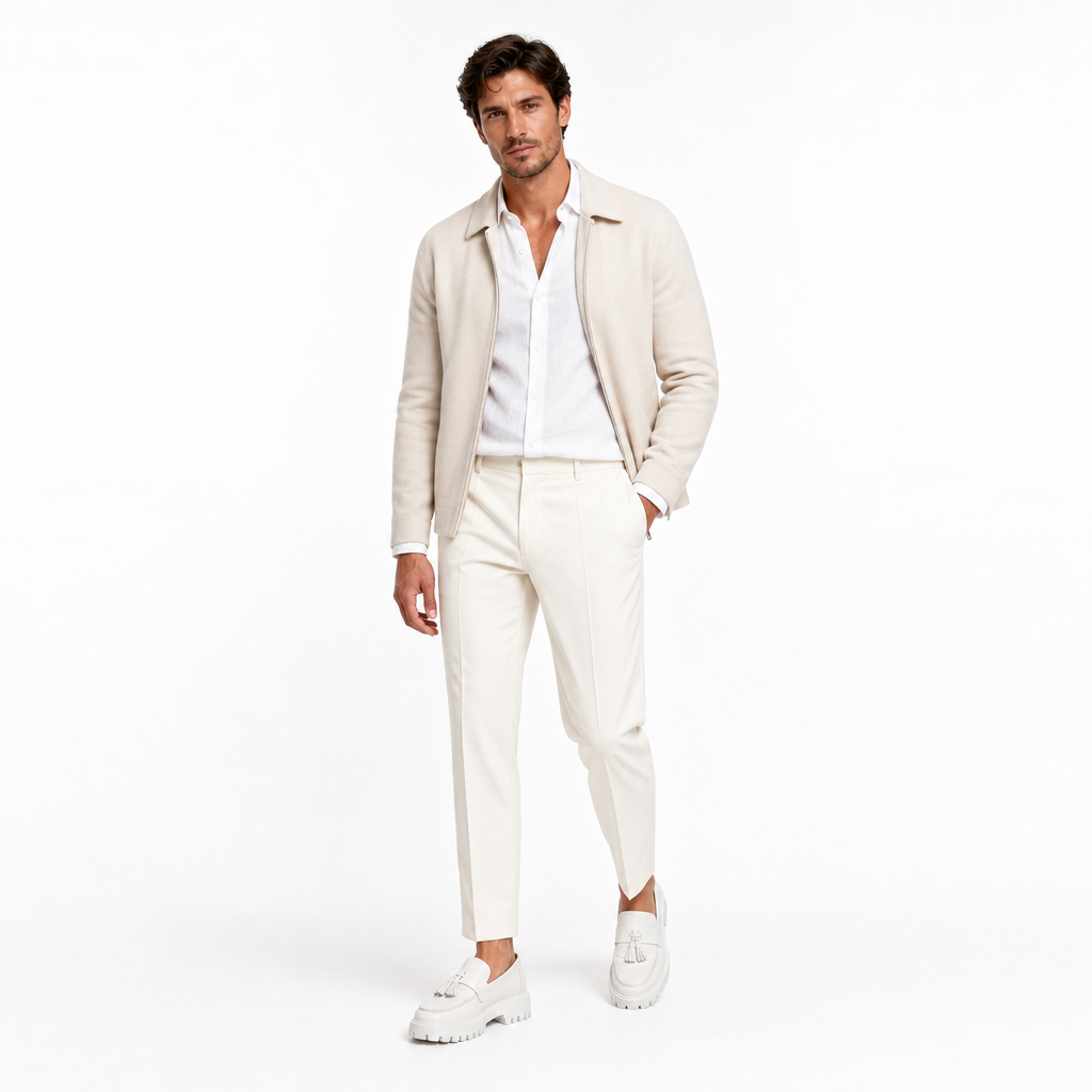 mocassins homme blanc en cuir compensé shooting porté avec mannequin entier