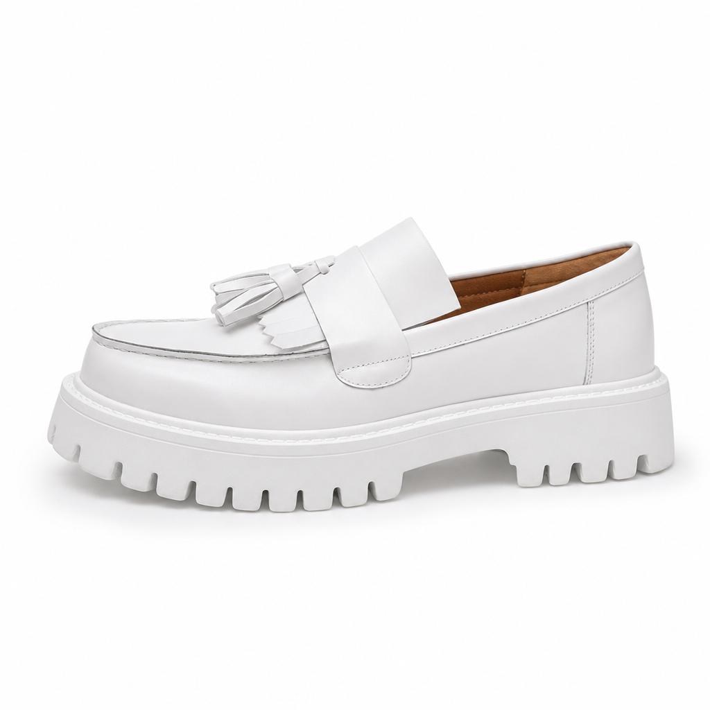 mocassins homme blanc en cuir compensé vue de côté